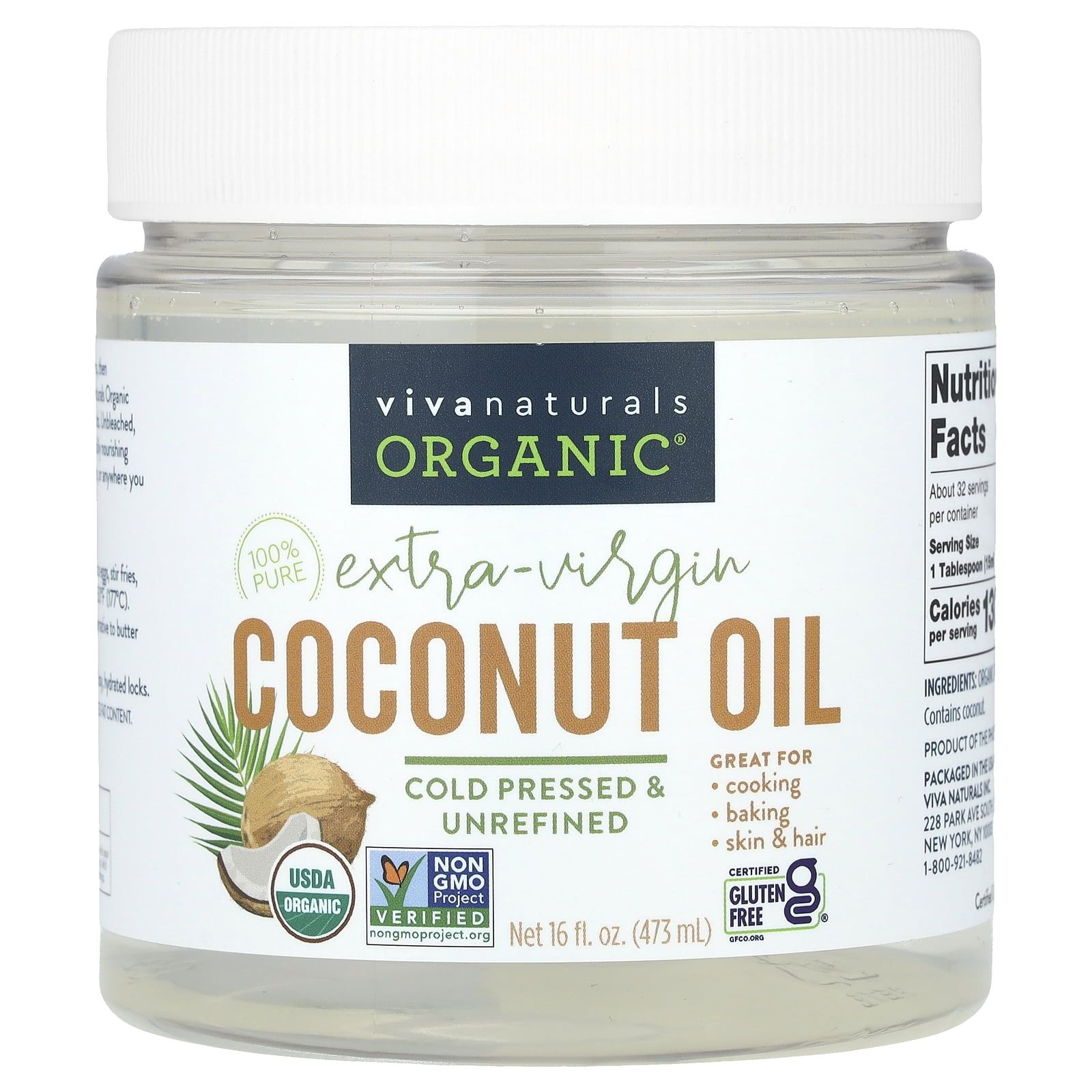 Viva Naturals Organic Extra-Virgin Cold-Pressed Coconut Oil, 16 oz