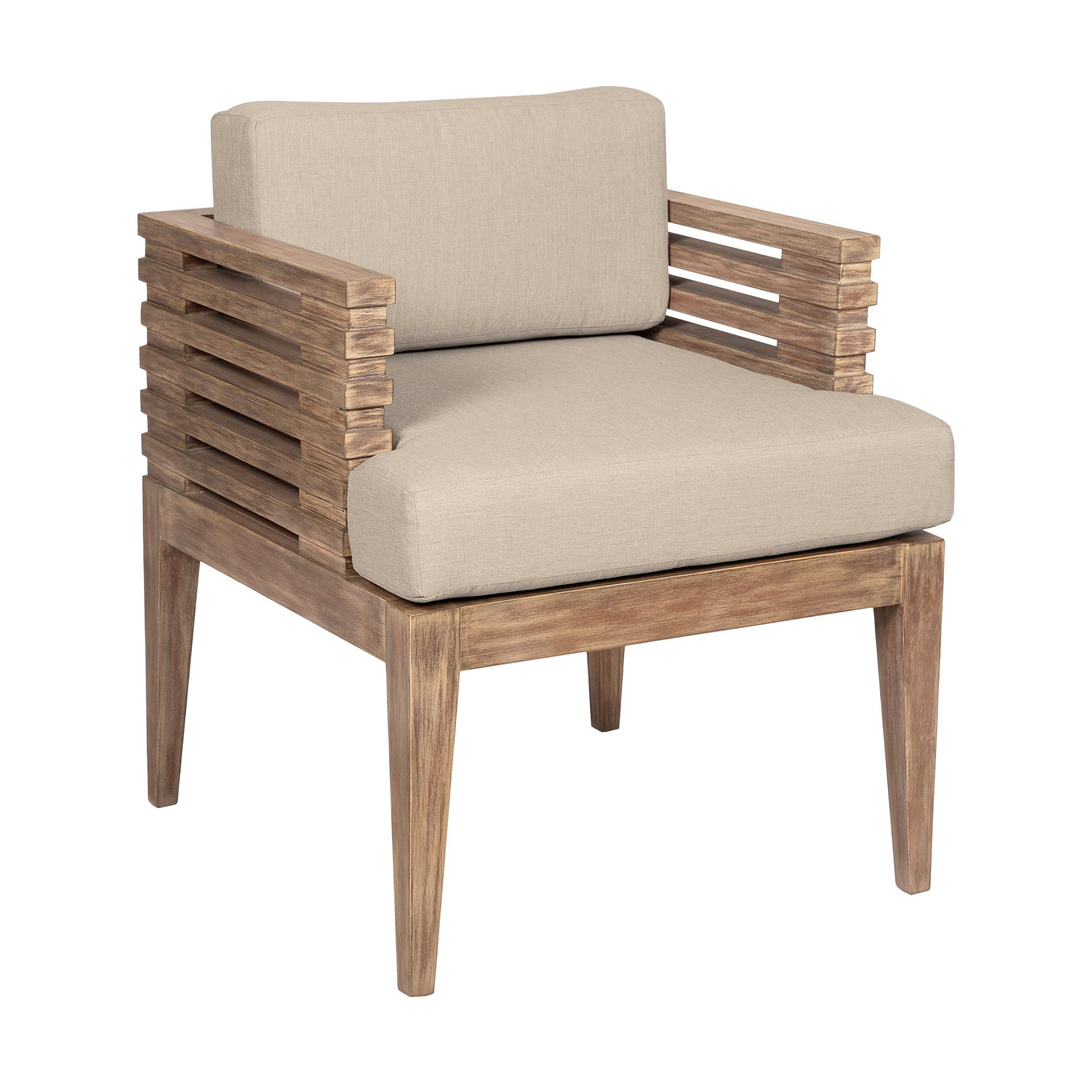 Taupe Cushioned Eucalyptus Wood Outdoor Dining Chair