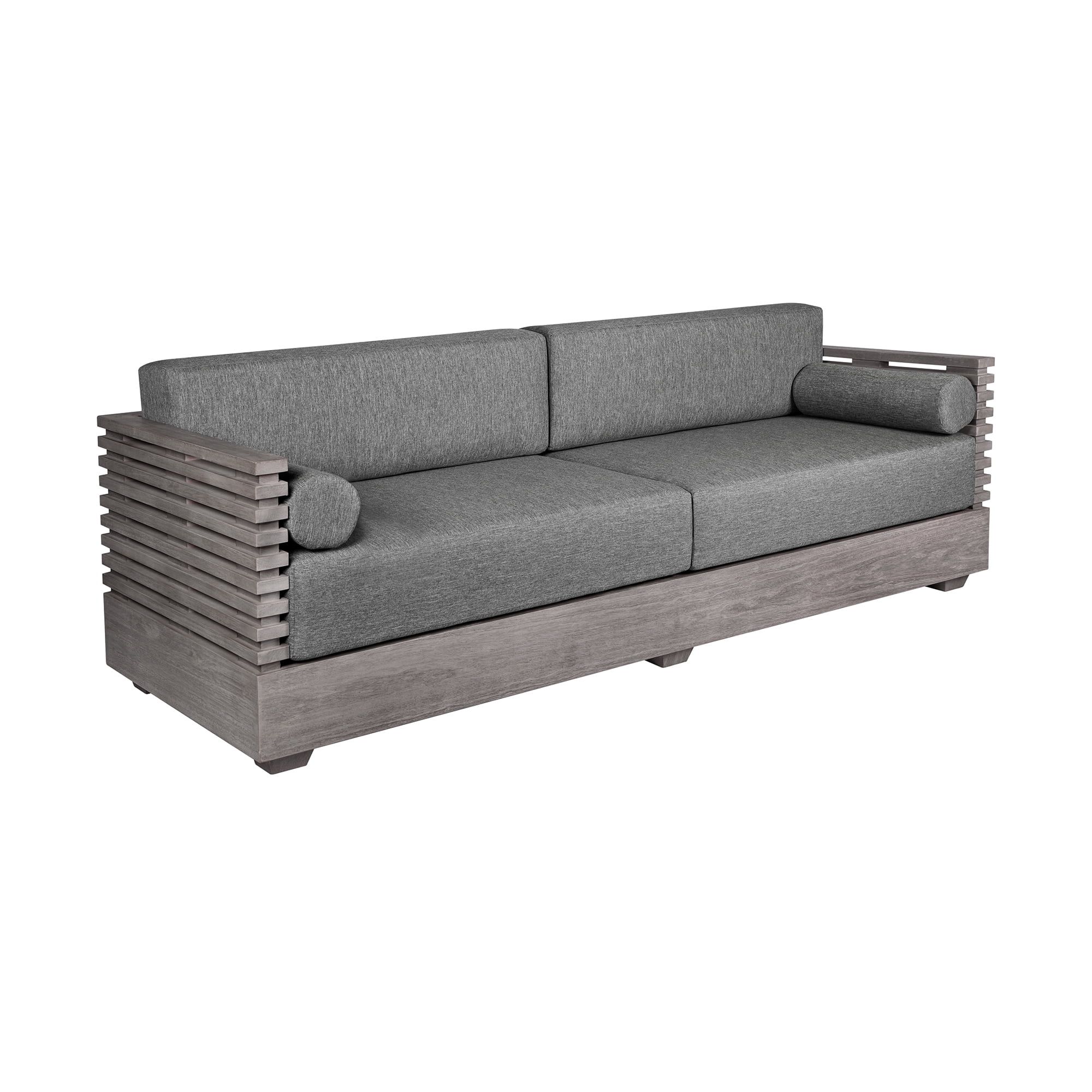 Gray Eucalyptus Wood Outdoor Sofa with Olefin Cushions