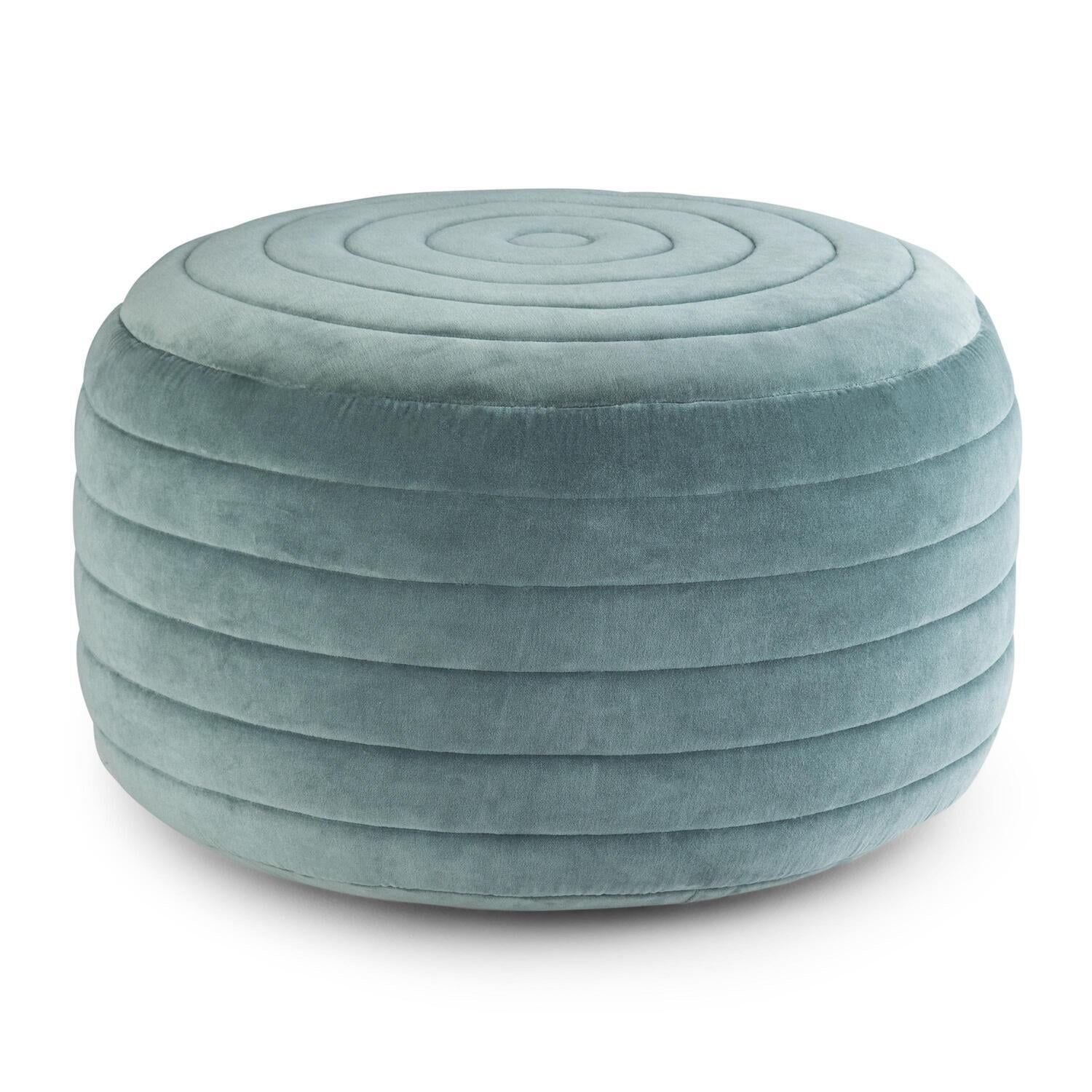 Vivienne Turquoise Velvet Round Pouf Ottoman