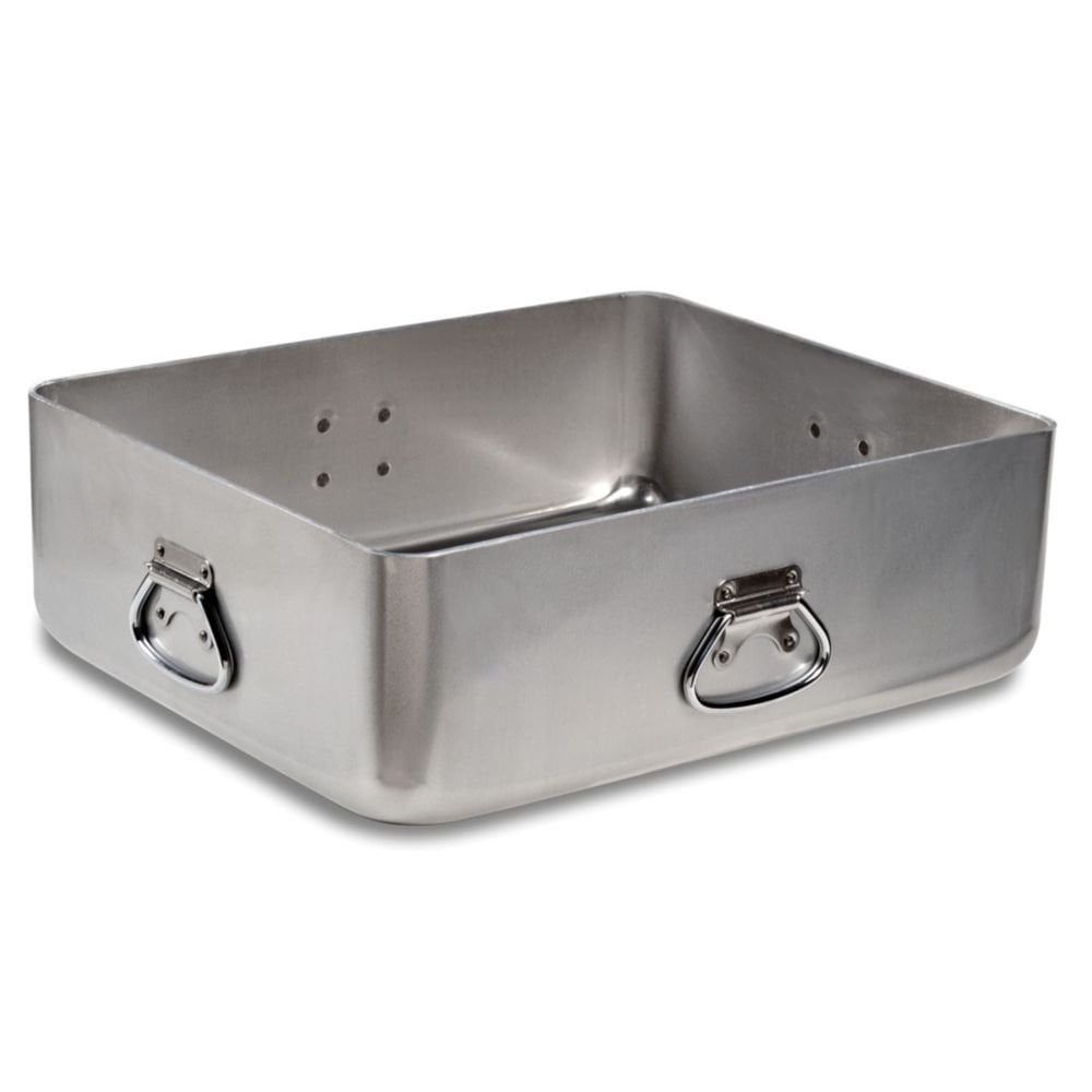 Heavy-Duty Silver Aluminum Rectangular Roasting Pan with Handles