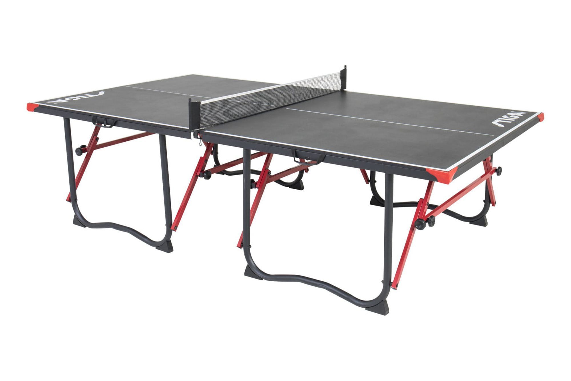 Foldable Black and Red Engineered Wood Table Tennis Table with Net