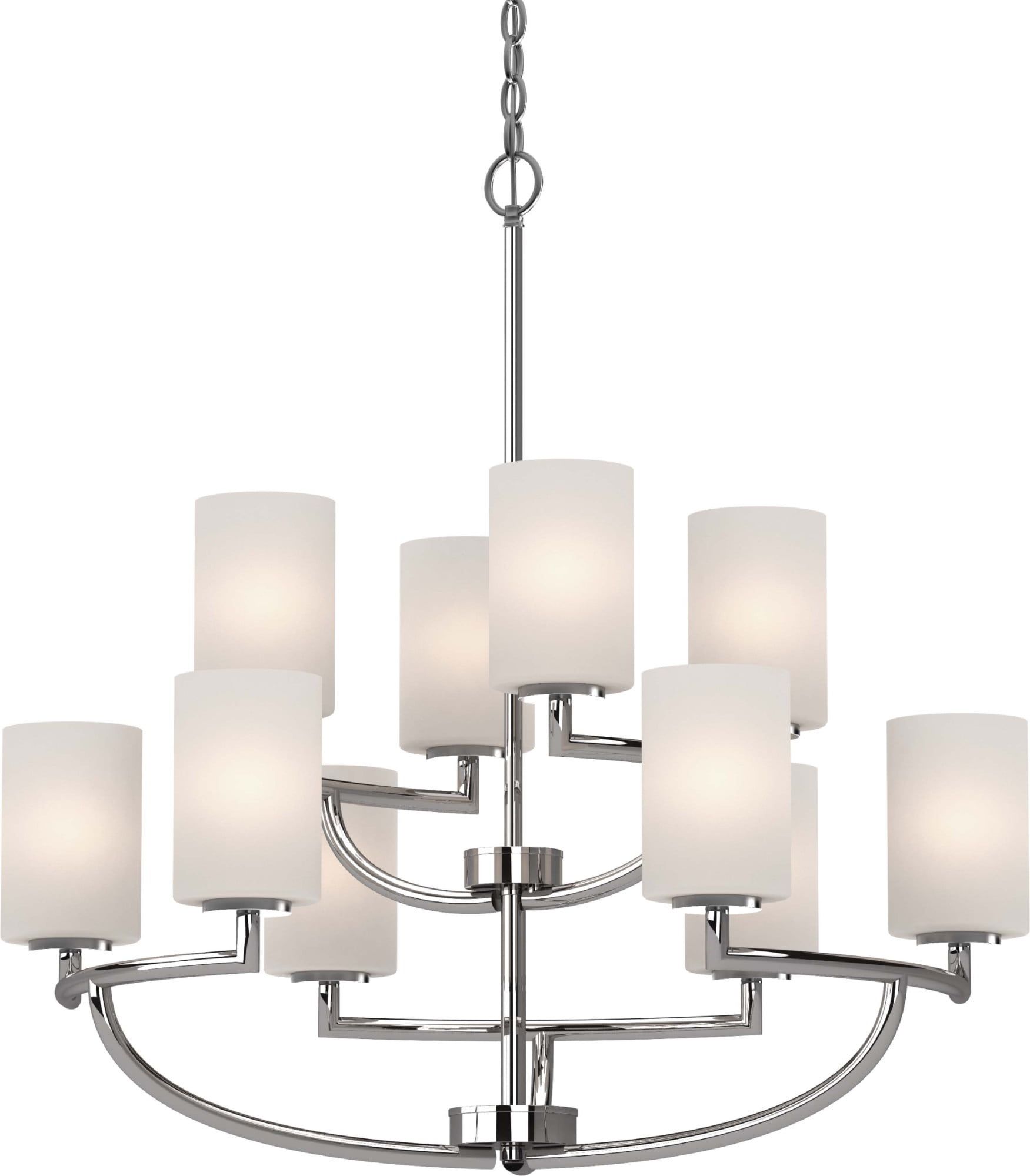 Sharyn Chrome 10-Light Pillar Candle Chandelier with Frosted Glass Shades