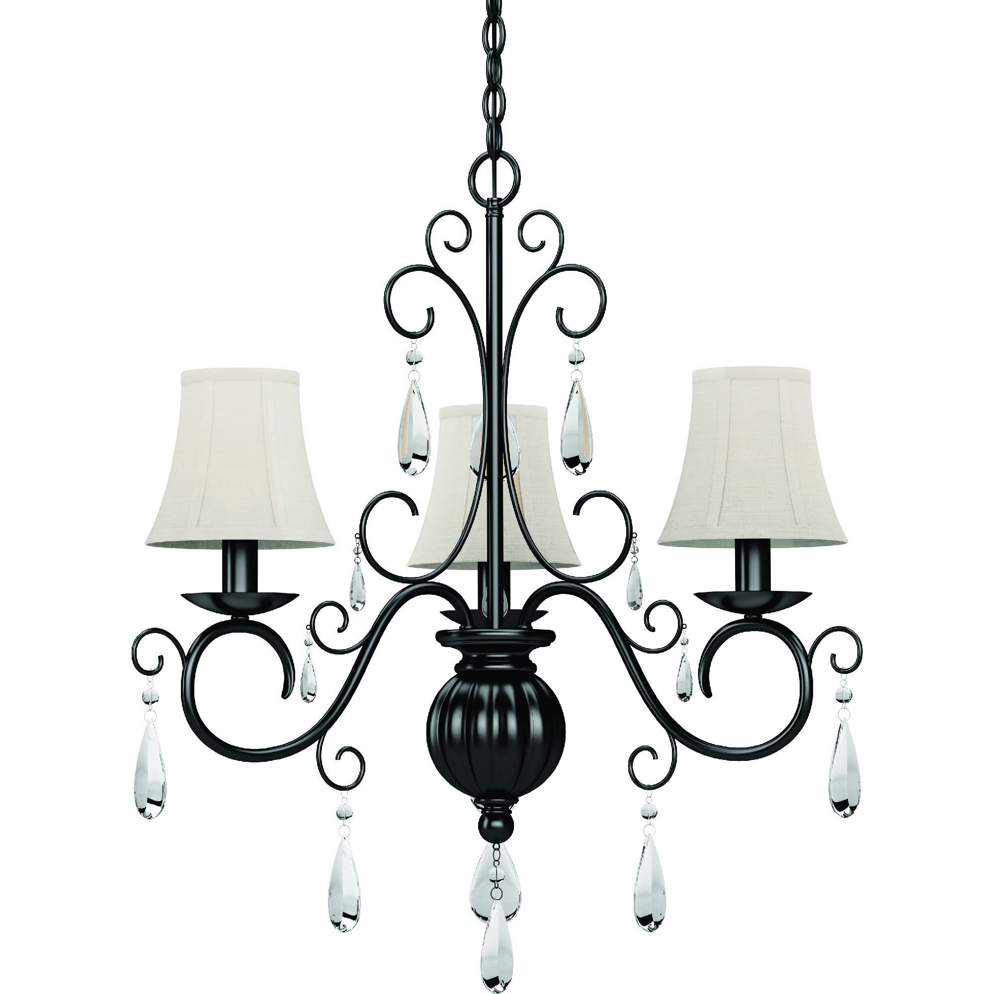 Ava Mini 20" Foundry Bronze Crystal Chandelier with Ivory Shades