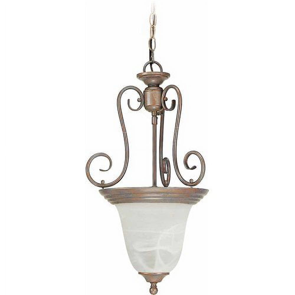 Bronze and Alabaster Glass Bell Pendant Light