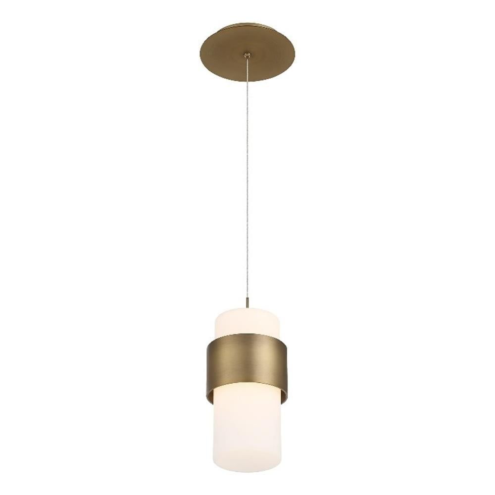 Elegant Aged Brass 9'' LED Pendant with Etched Opal Glass