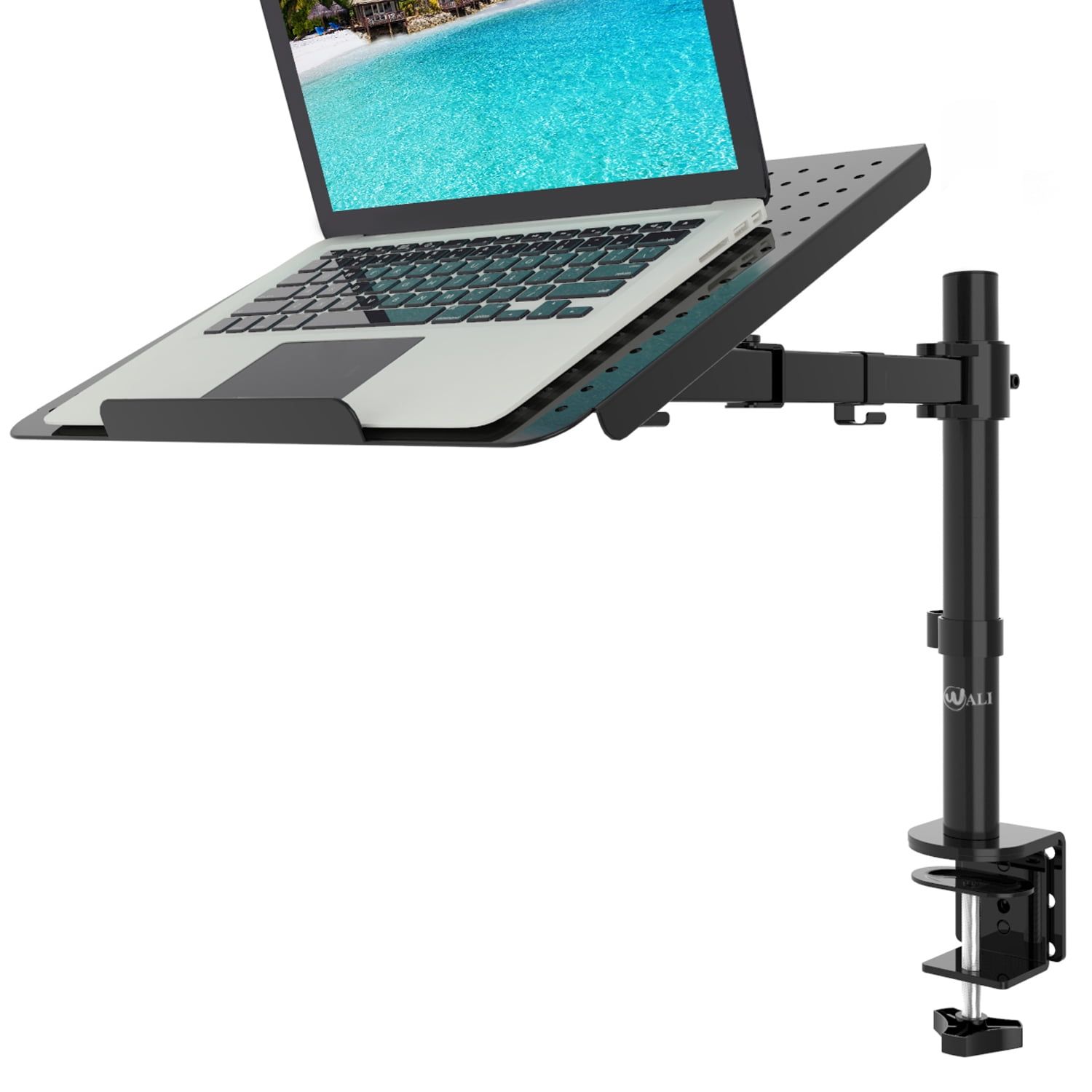 Black Adjustable Laptop Tray Desk Mount with Cooling Platform