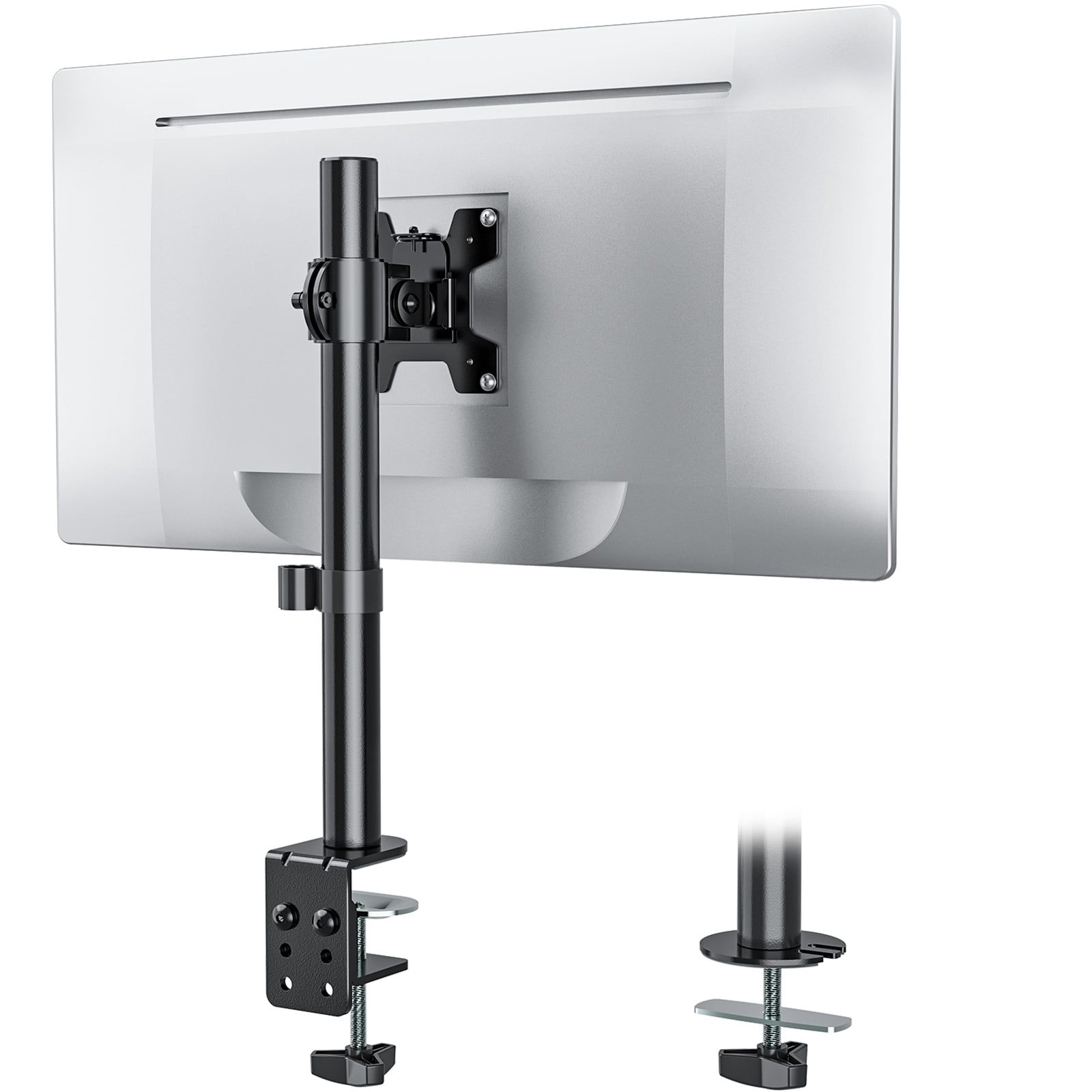 Black Adjustable Single Monitor Desk Mount with Riser