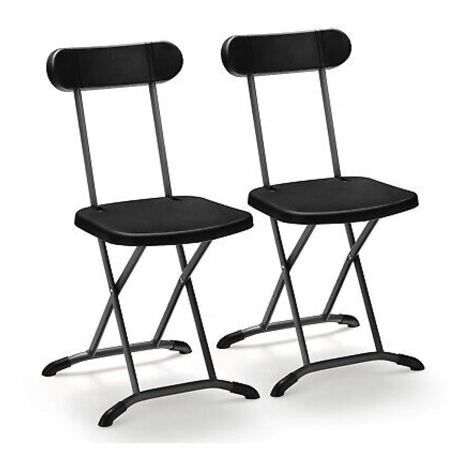 Black Metal Folding Dining Chairs with Ergonomic Backrest, Set of 2