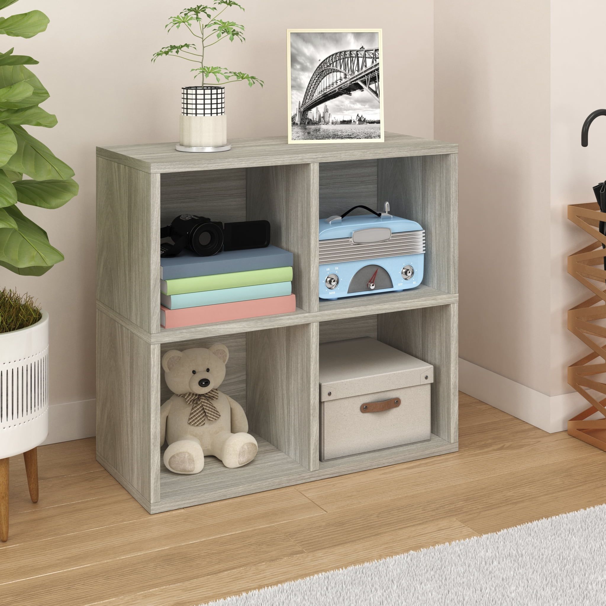 Aspen Grey Stackable Quartet Cubby Bookcase Organizer