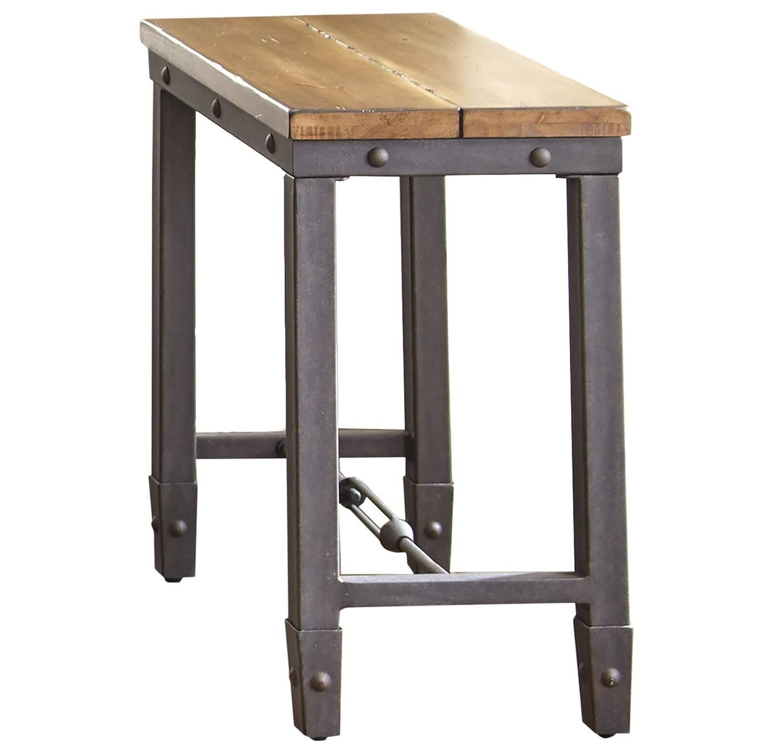 Ashford Industrial Plank-Effect Chairside Table in Antiqued Honey