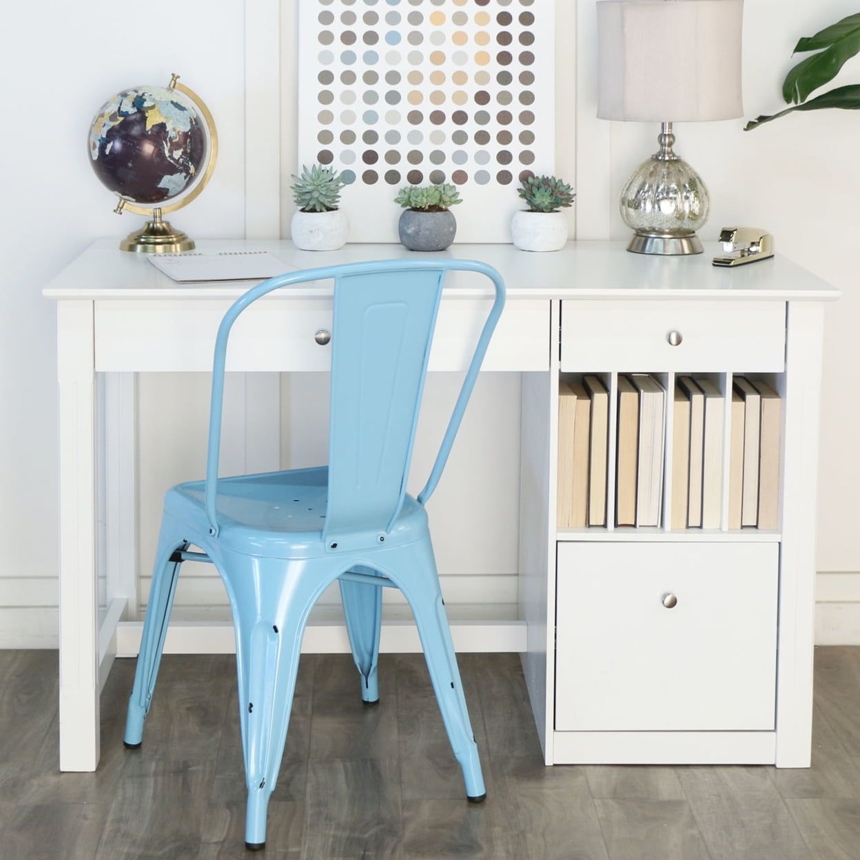 White Wood Computer Desk with Drawer and Keyboard Tray