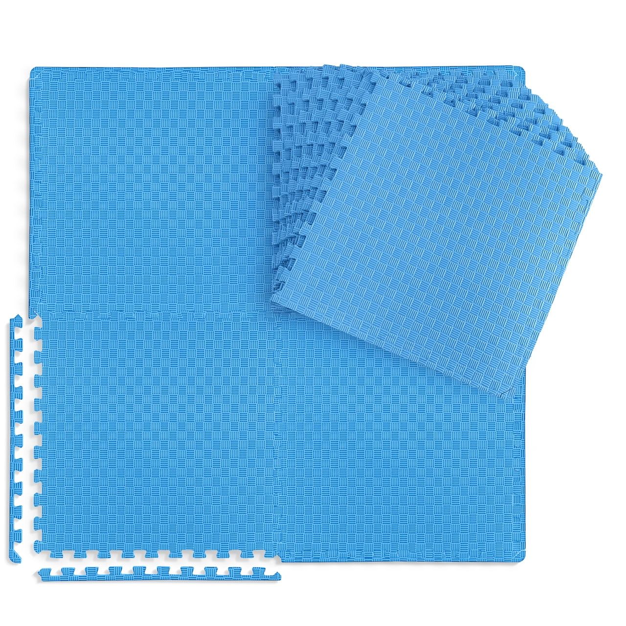 Blue Tatami Pattern Interlocking Foam Gym Floor Tiles, 48 SQ.FT