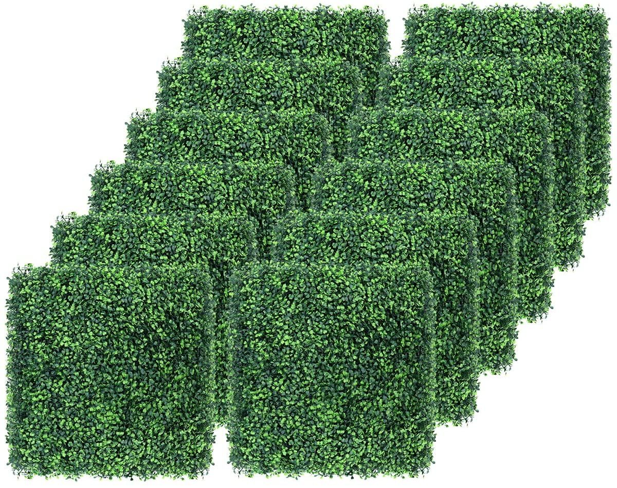 12PCS 20" x 20" Green Artificial Boxwood Hedge Panels