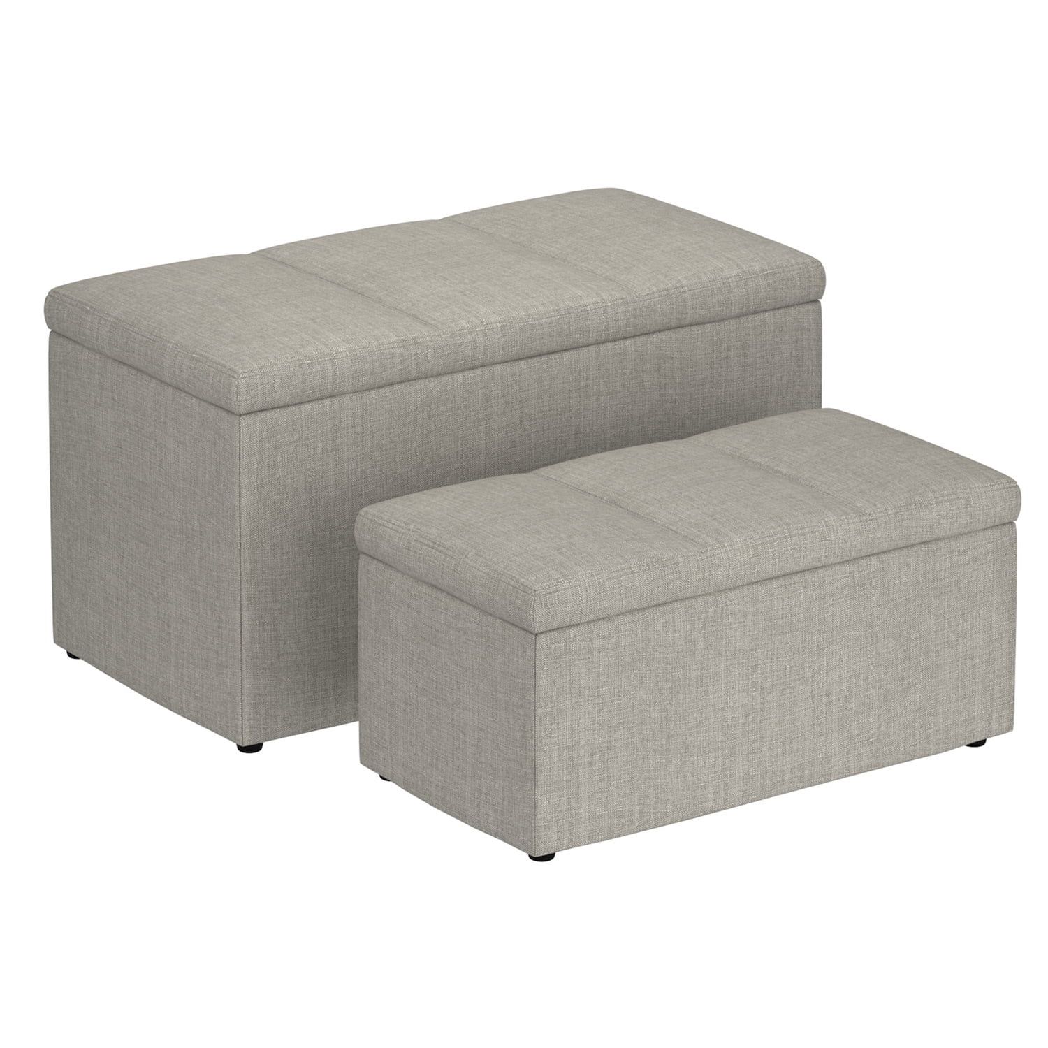 Light Gray Fabric Upholstered Rectangular Storage Ottoman Set