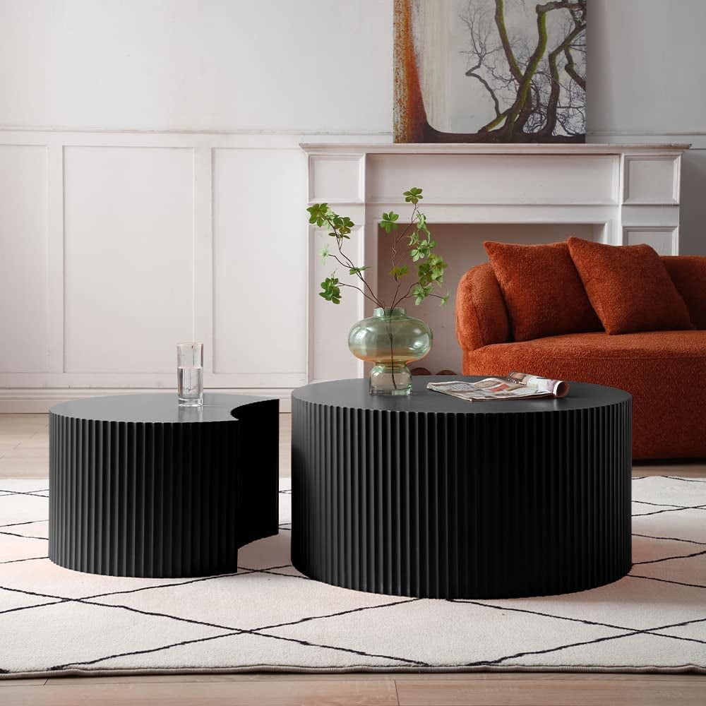 Matte Black Round Wood Nesting Coffee Table Set