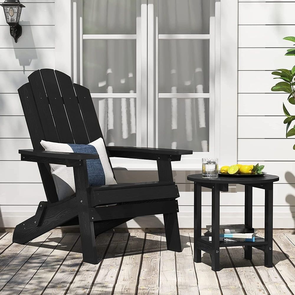 Black HIPS Outdoor Folding Adirondack Chair and Table Set