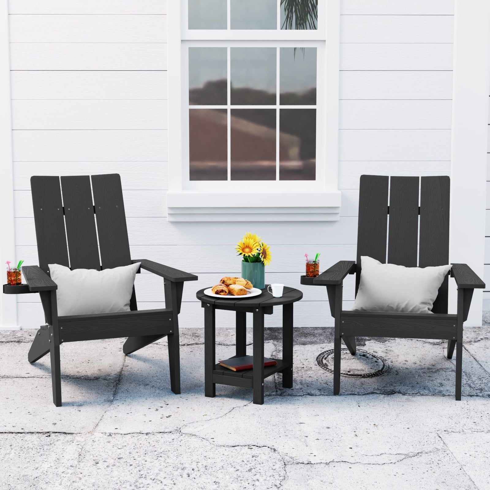 Black HIPS 3-Piece Adirondack Chair and Table Set