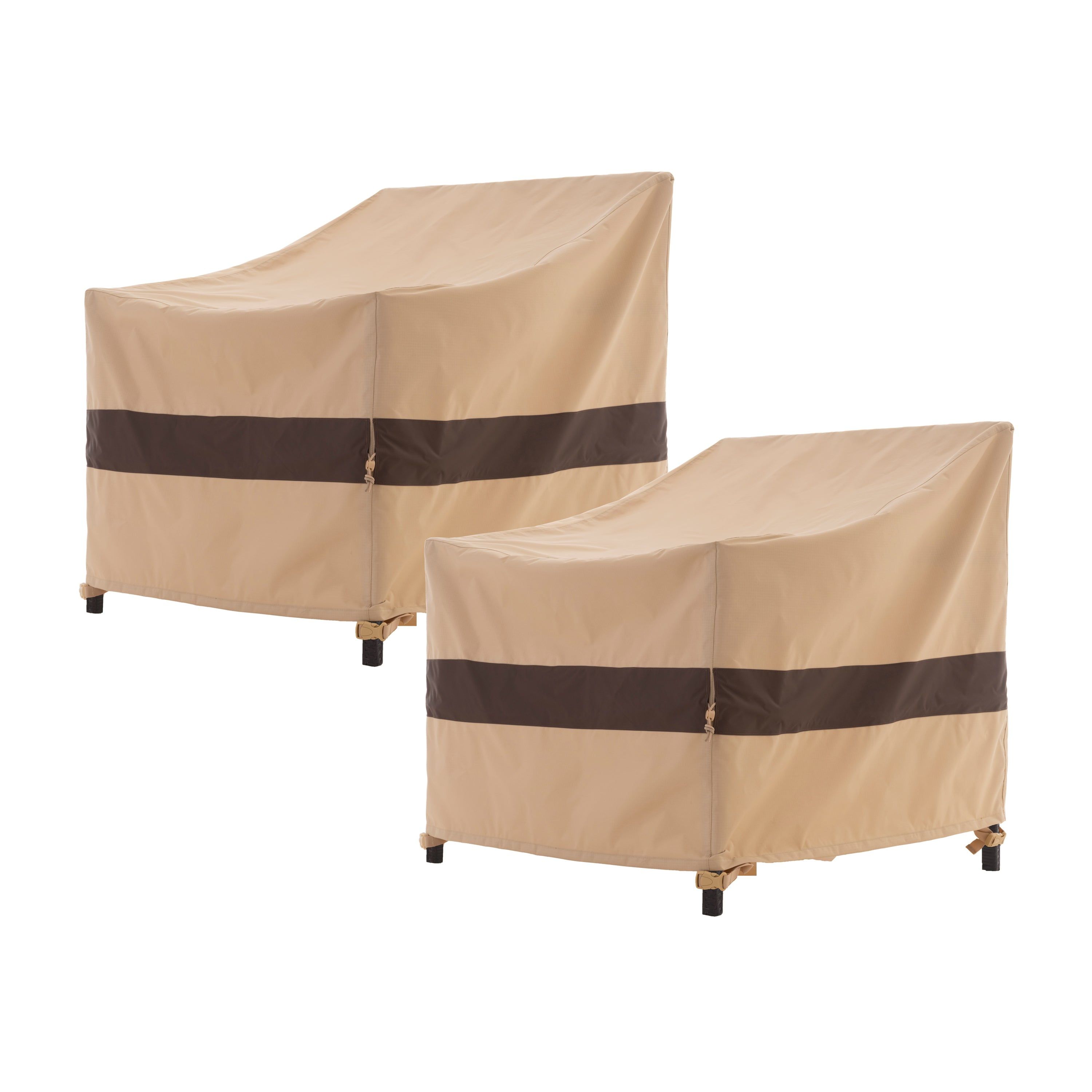 Beige and Coffee Waterproof Ripstop Outdoor Chair Covers, 34" W x 36" D x 36" H
