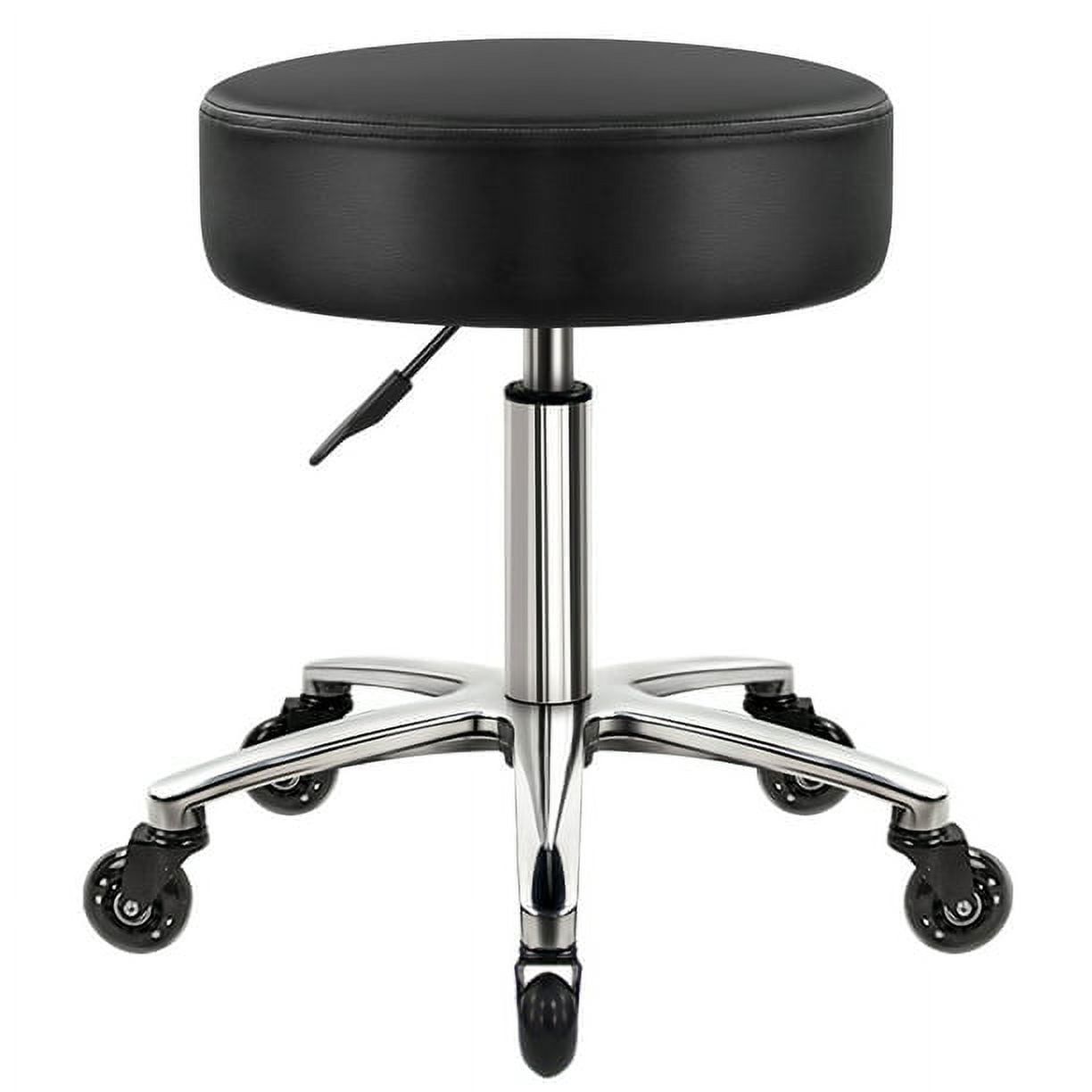 Black Adjustable Metal Rolling Stool with PU Leather Seat