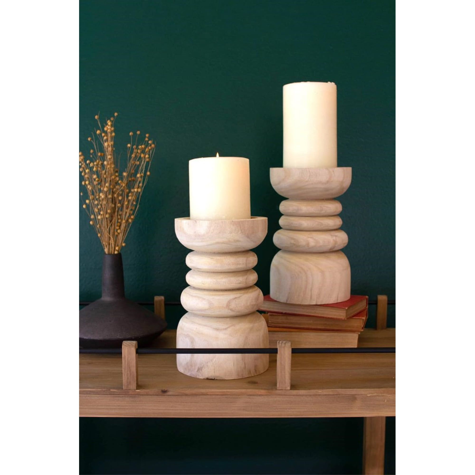 Rustic Wooden Pillar Candle Holder, 6 x 9.5 inches