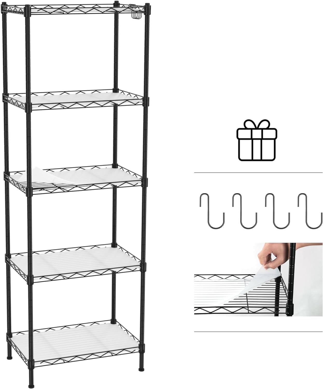 Black Adjustable 5-Tier Metal Wire Shelving Unit