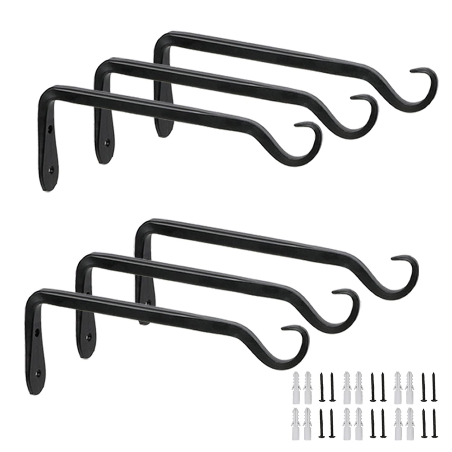 Black Heavy Duty Iron Wall Mount Plant Hanger Bracket Set