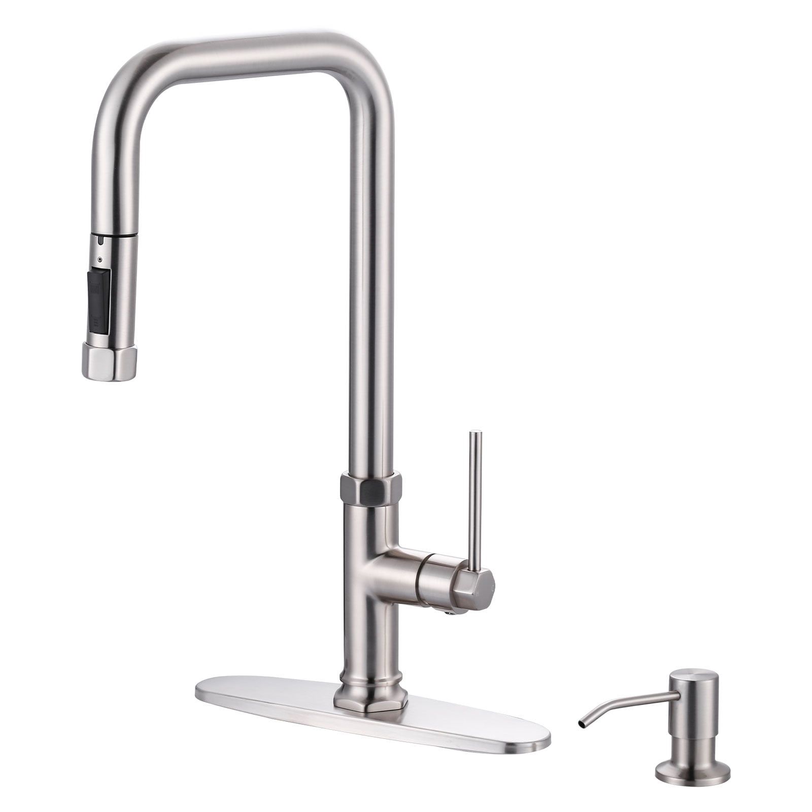 Brushed Nickel Single-Handle Pull Down Kitchen Faucet with Soap Dispenser