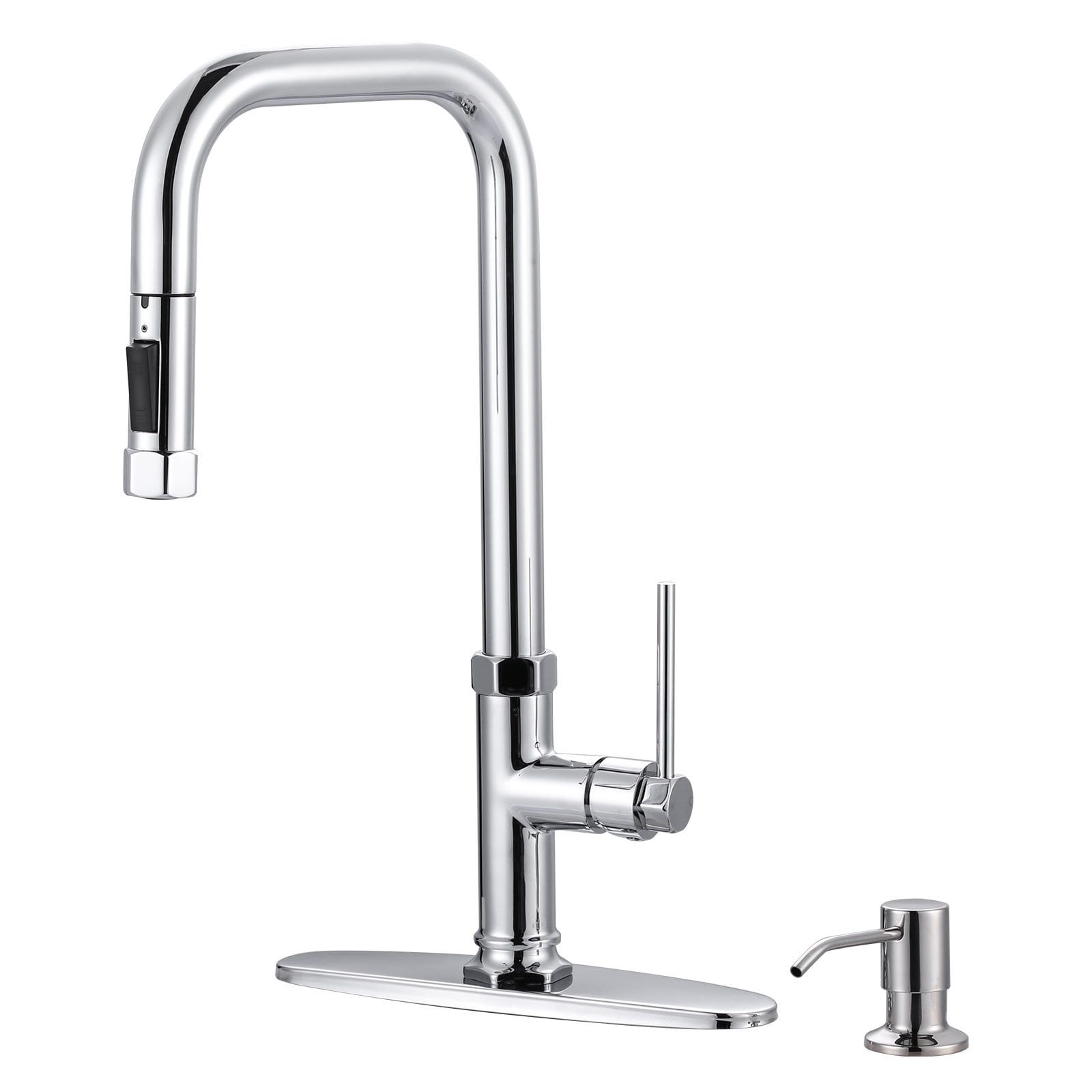 Chrome Single-Handle Pull Down Kitchen Faucet with Soap Dispenser