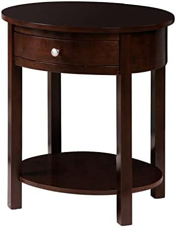 Classic Oval Espresso Solid Wood End Table with Storage