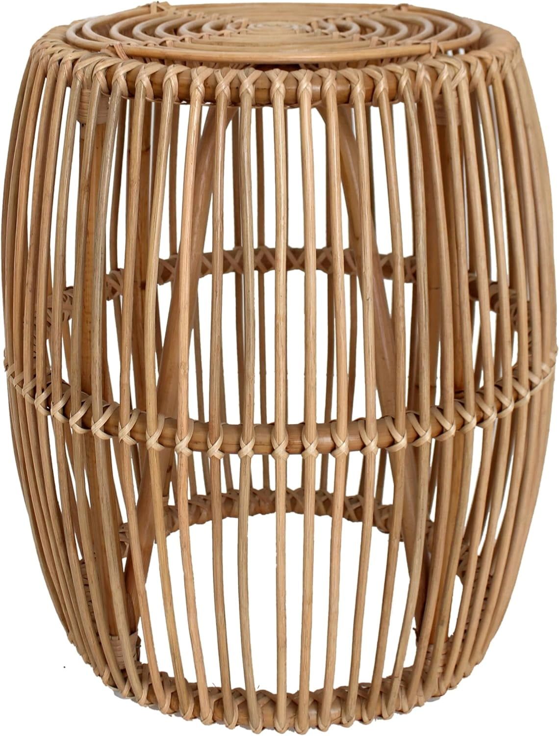 Keegan 20" Honey Finish Round Rattan Tropical End Table