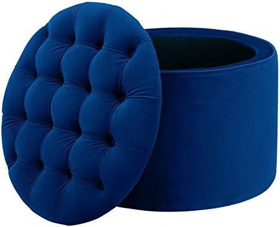 Sapphire Tufted Velvet Storage Ottoman with Button Embellishments