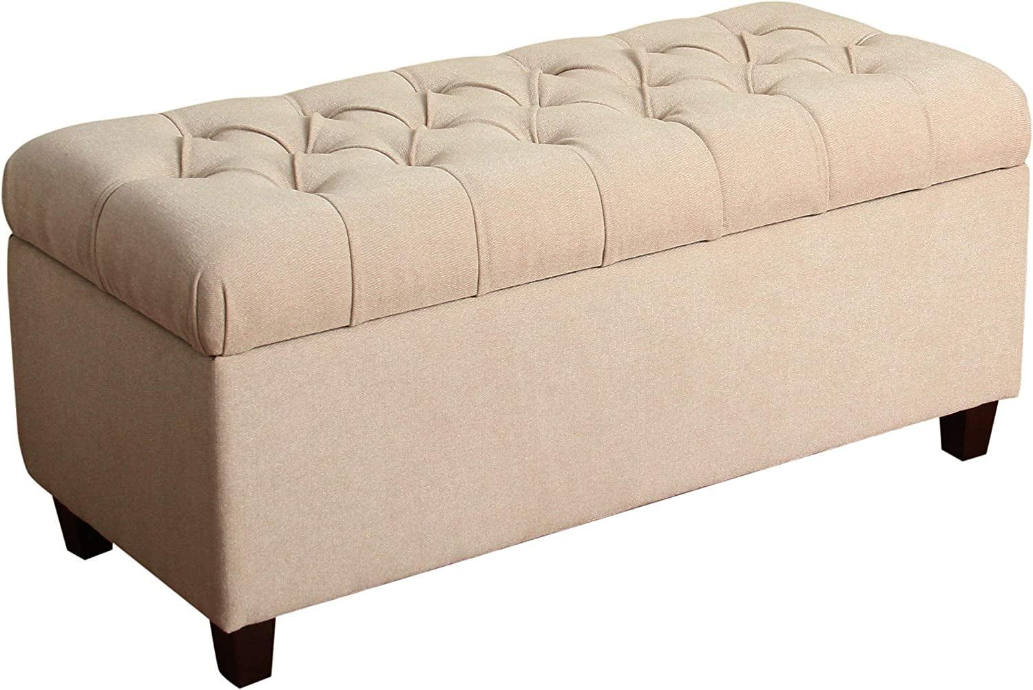 Ainsley Tufted Cream Storage Ottoman Bench with Wood Legs