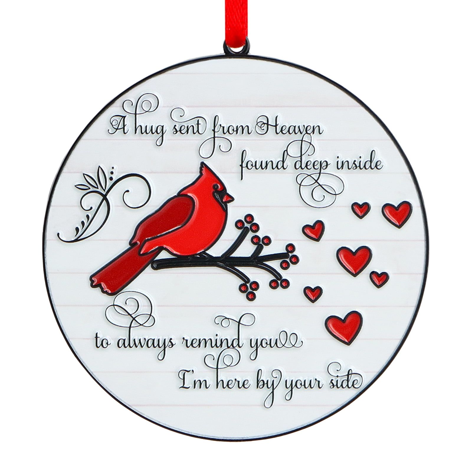 Red Cardinal Memorial Acrylic Christmas Ornament with Heart Design