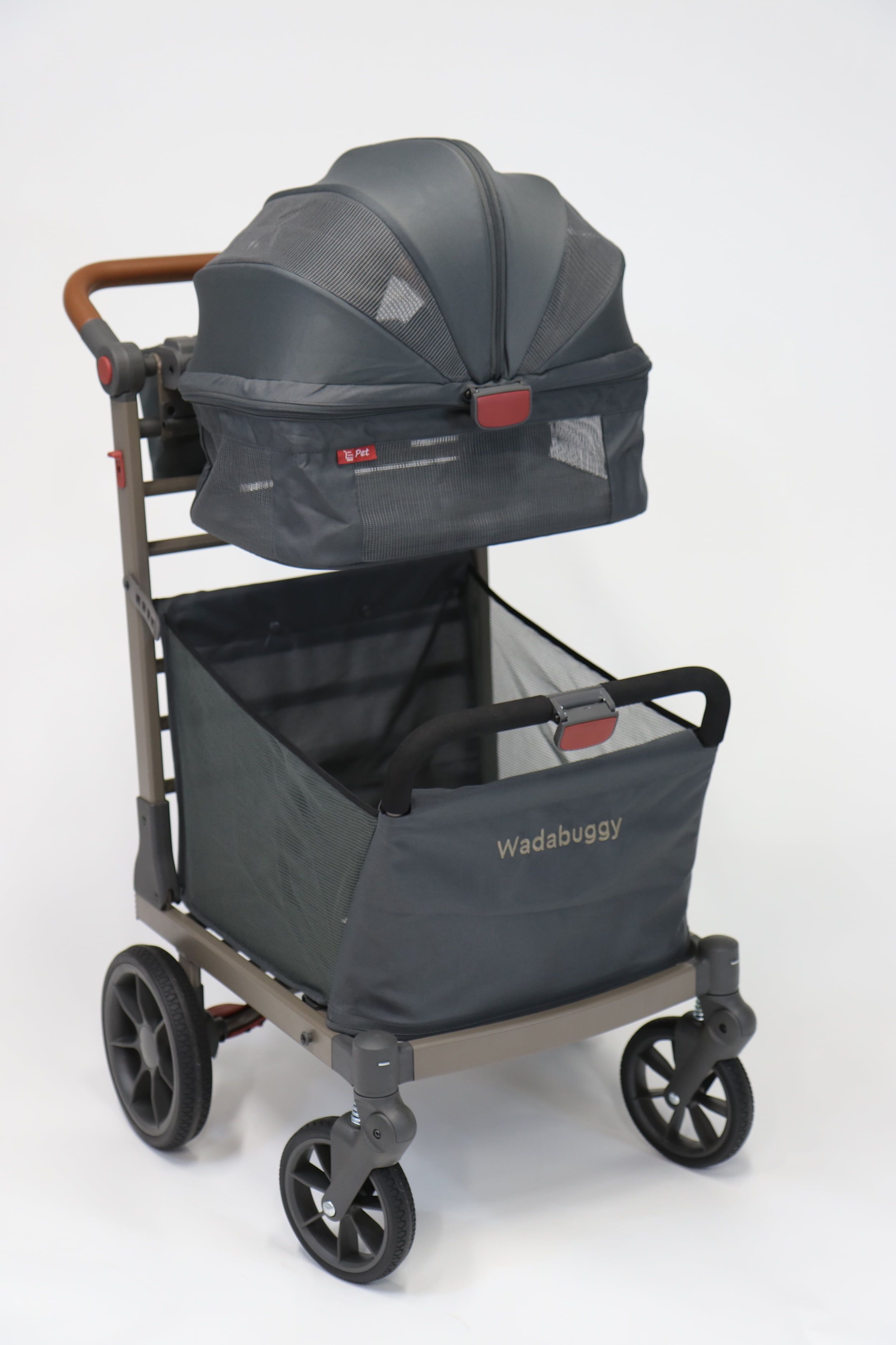 Gray Aluminum Foldable Pet Stroller with Large Basket