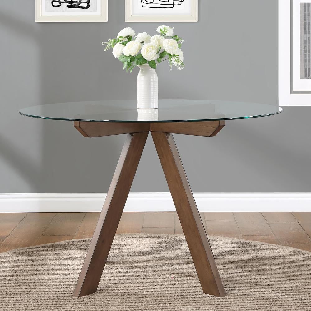 Mocha Brown Round Glass Top Dining Table for Four