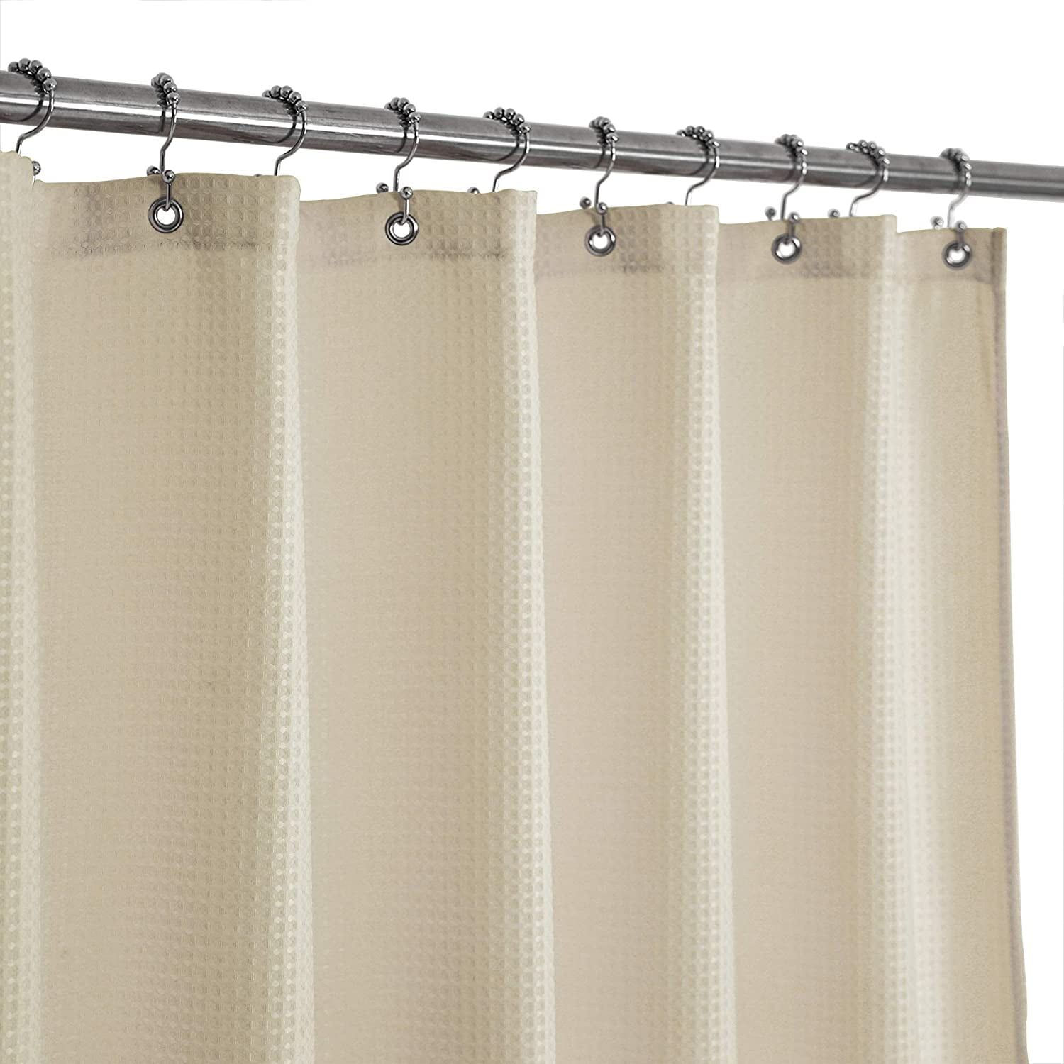 Cream Waffle Weave Fabric Shower Curtain with Grommets