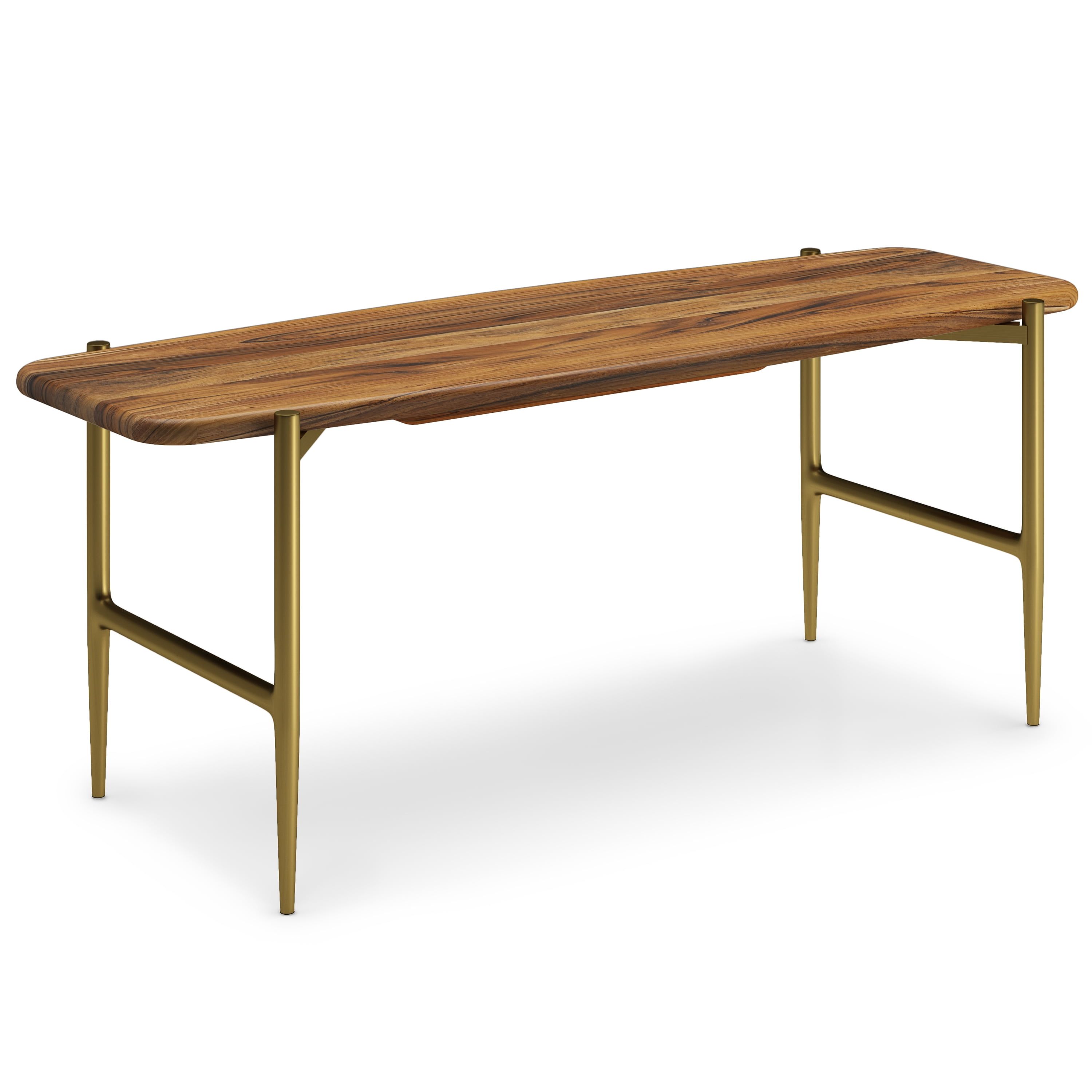 Wagner 46" Transitional Acacia Wood Bench with Antique Brass Metal