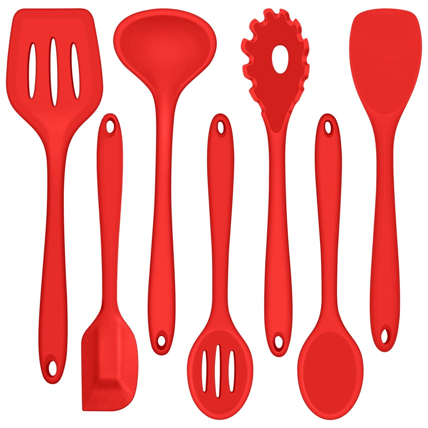 Red 7-Piece Non-Stick Silicone Cooking Utensils Set