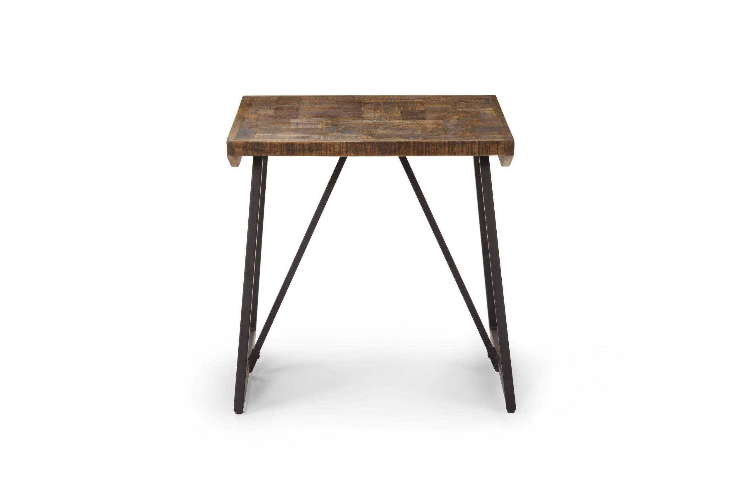 Walden Brown Mango Wood Parquet Top with Dark Gray Iron Base End Table