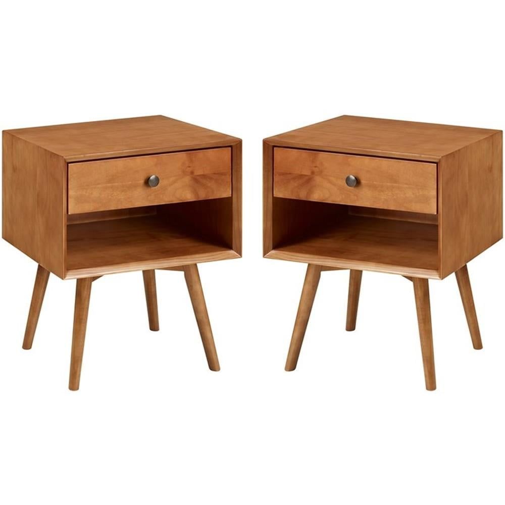 Caramel Pine Wood 1-Drawer Mid-Century Modern Nightstand