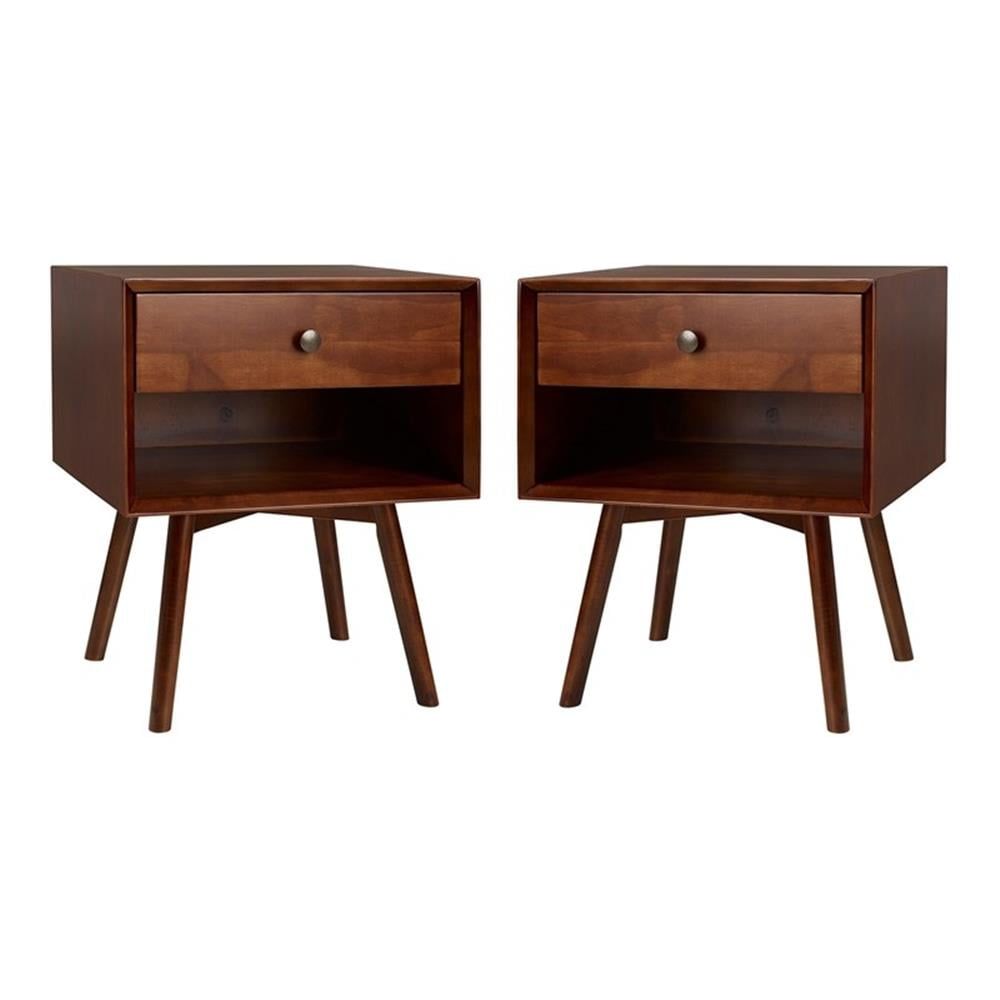 Walnut Mid-Century Modern 1-Drawer Nightstand Set