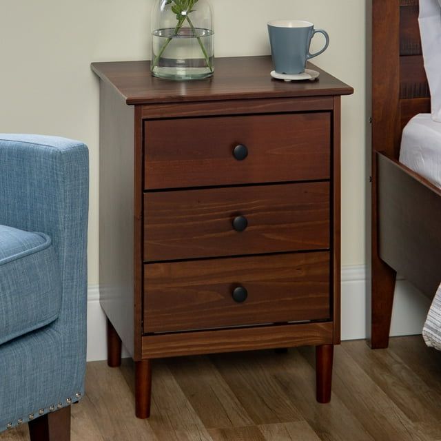 Midcentury Modern Solid Walnut 3-Drawer Nightstand