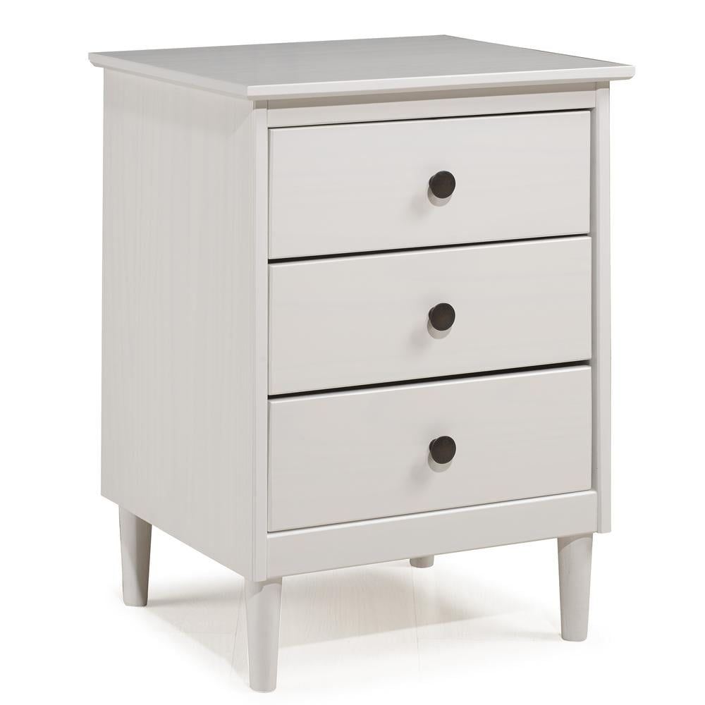 Modern White Painted 3-Drawer Solid Pine Nightstand