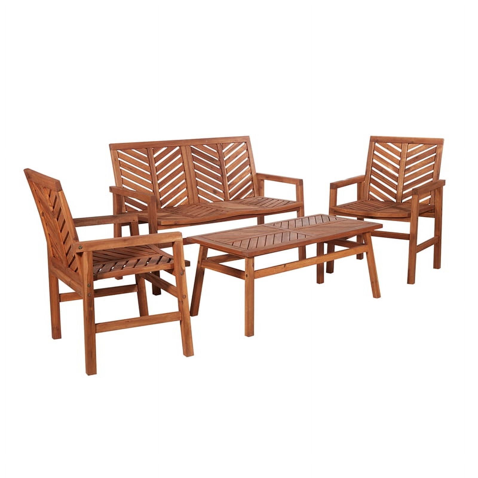 Modern Chevron 4-Piece Acacia Wood Patio Set in Mahogany