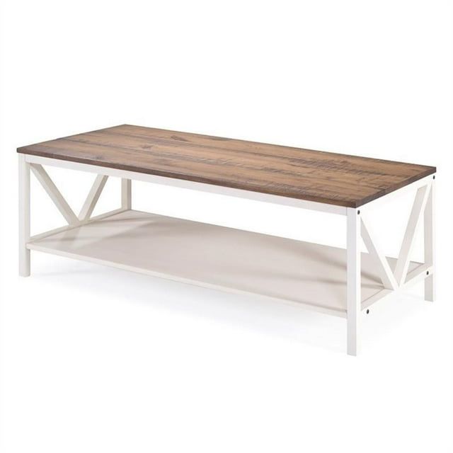 48" Distressed Pine Wood Farmhouse Coffee Table with Shelf