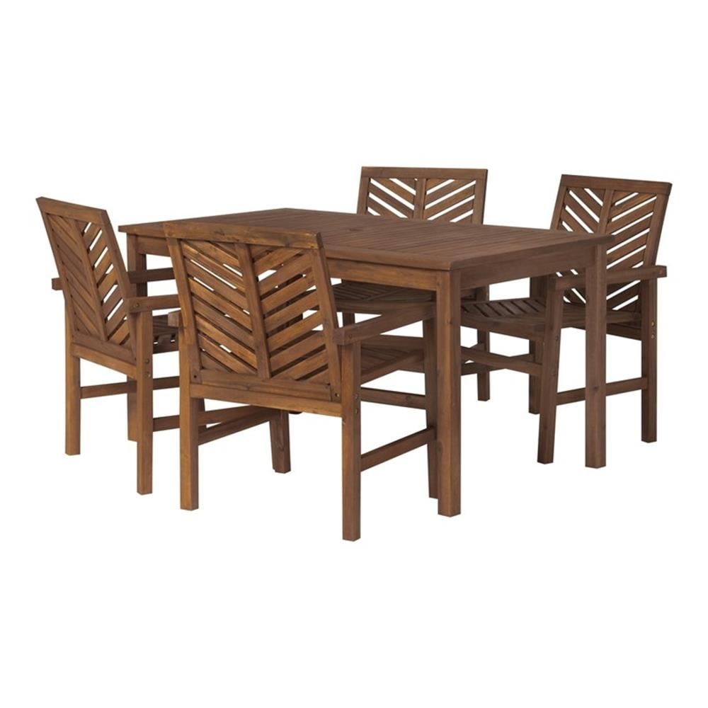 Walker Edison Dark Brown 5-Piece Chevron Outdoor Acacia Wood Dining Set