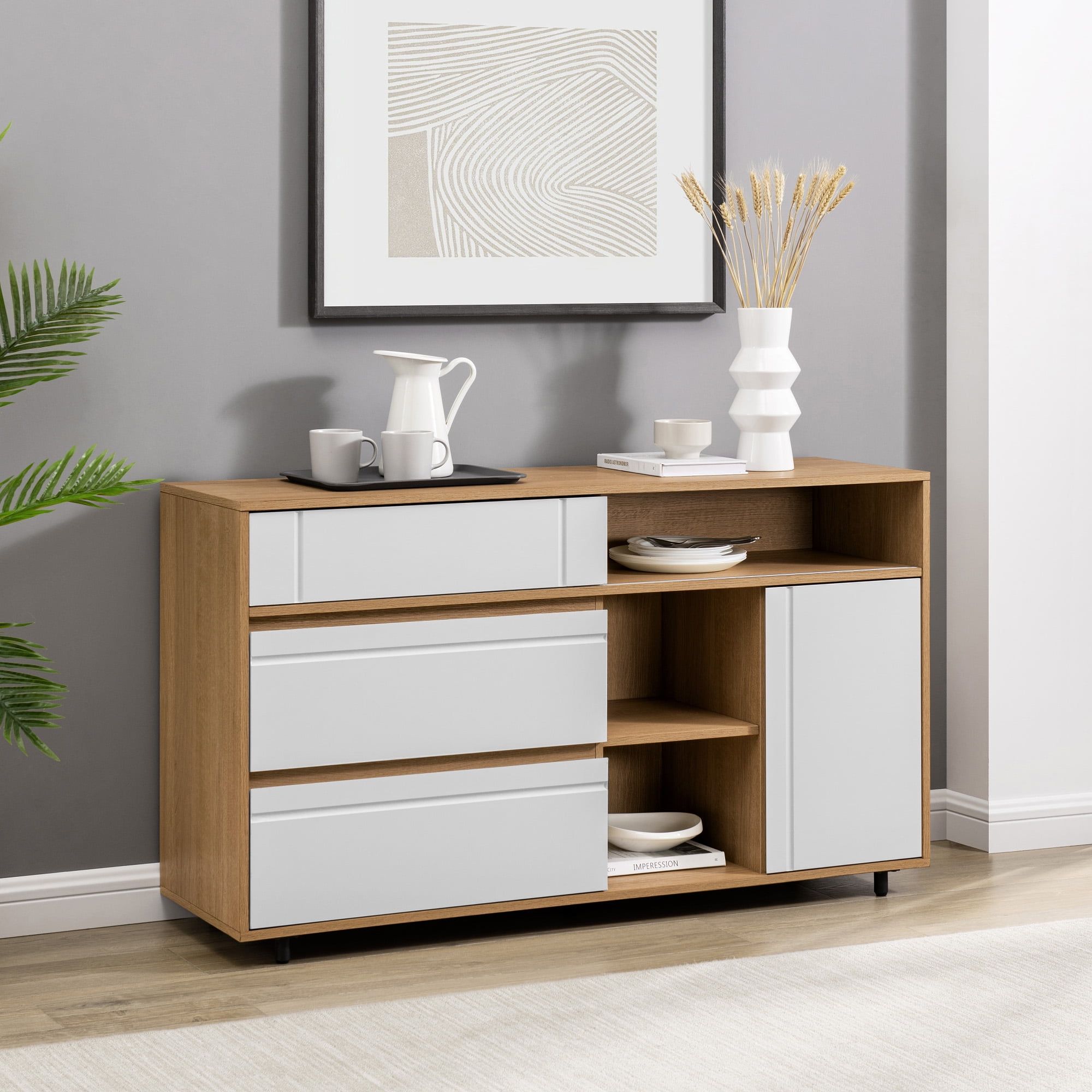 52" Coastal Oak and White Contemporary Storage Sideboard