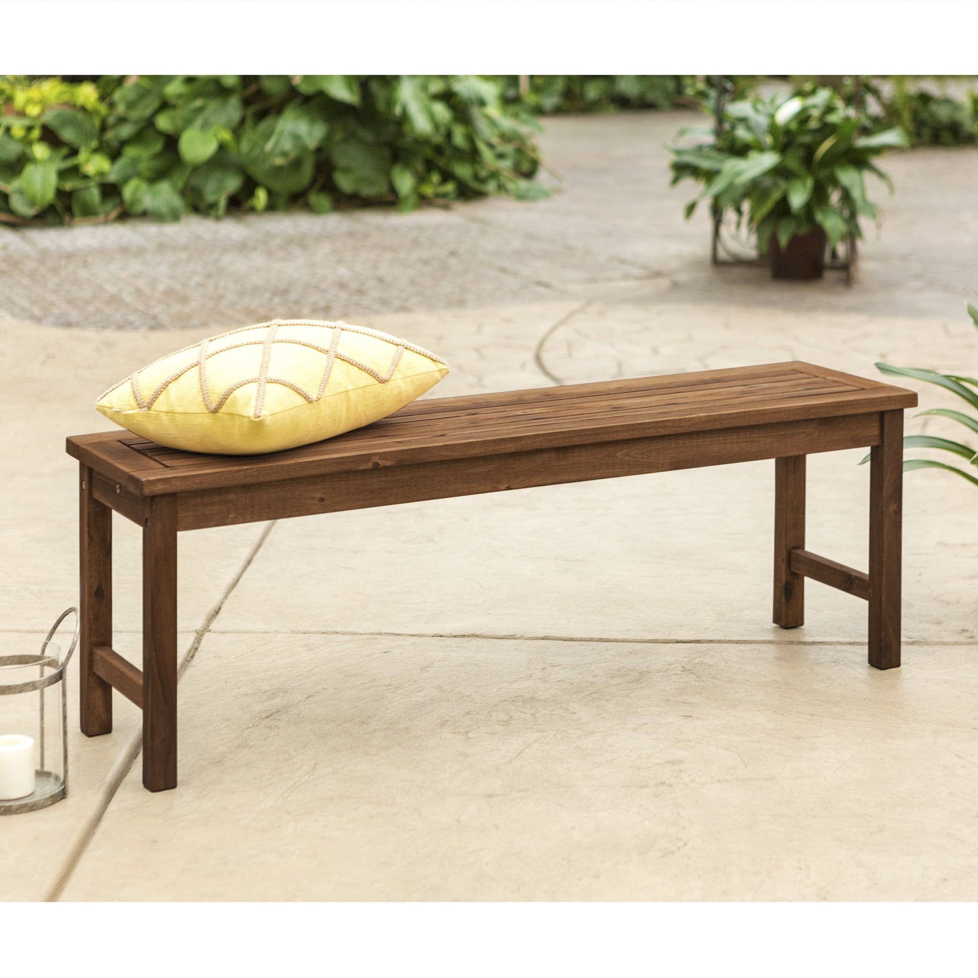 Dark Brown Acacia Wood Outdoor Patio Bench, 53"