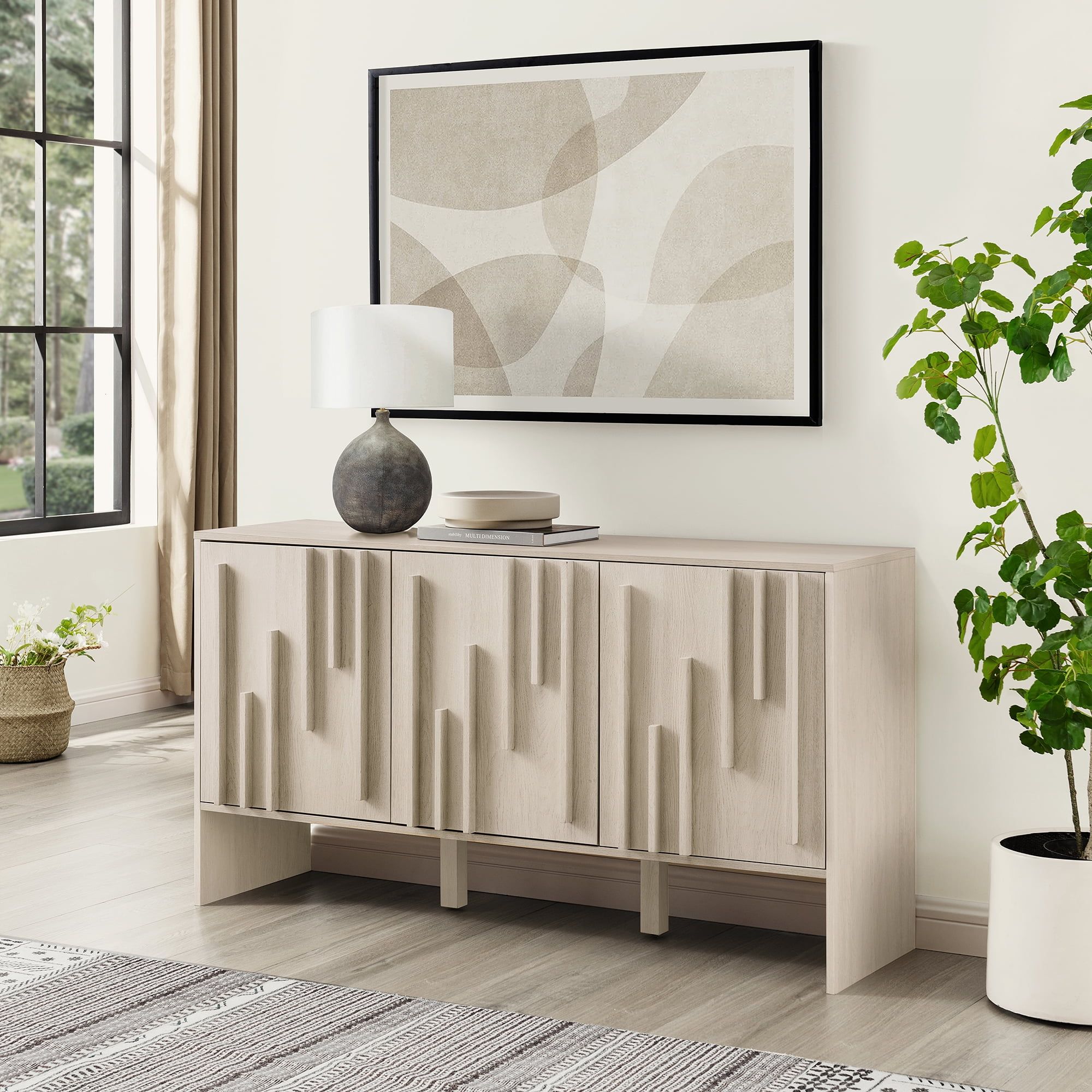 Ivory Oak 55" Contemporary 3-Door Sideboard